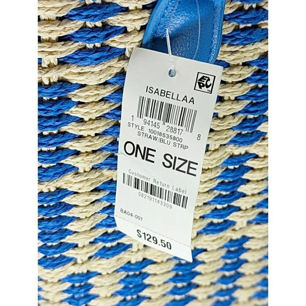 On 34th Isabellaa Women's Straw Medium Drawstring Tote Blue Stripe (MSRP $130)